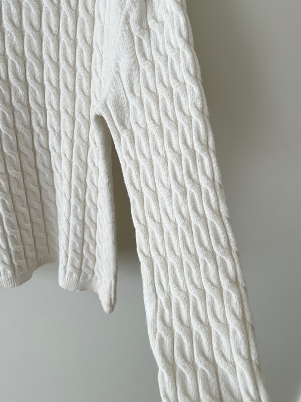 Nordstrom Cream White Organic Cotton & Merino Wool Cable Knit Crewneck Sweater - Picture 9 of 16